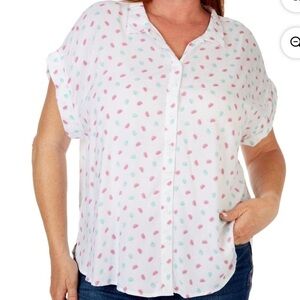 Alexander Jordan watermelon print summer button up blouse watermelon top size m